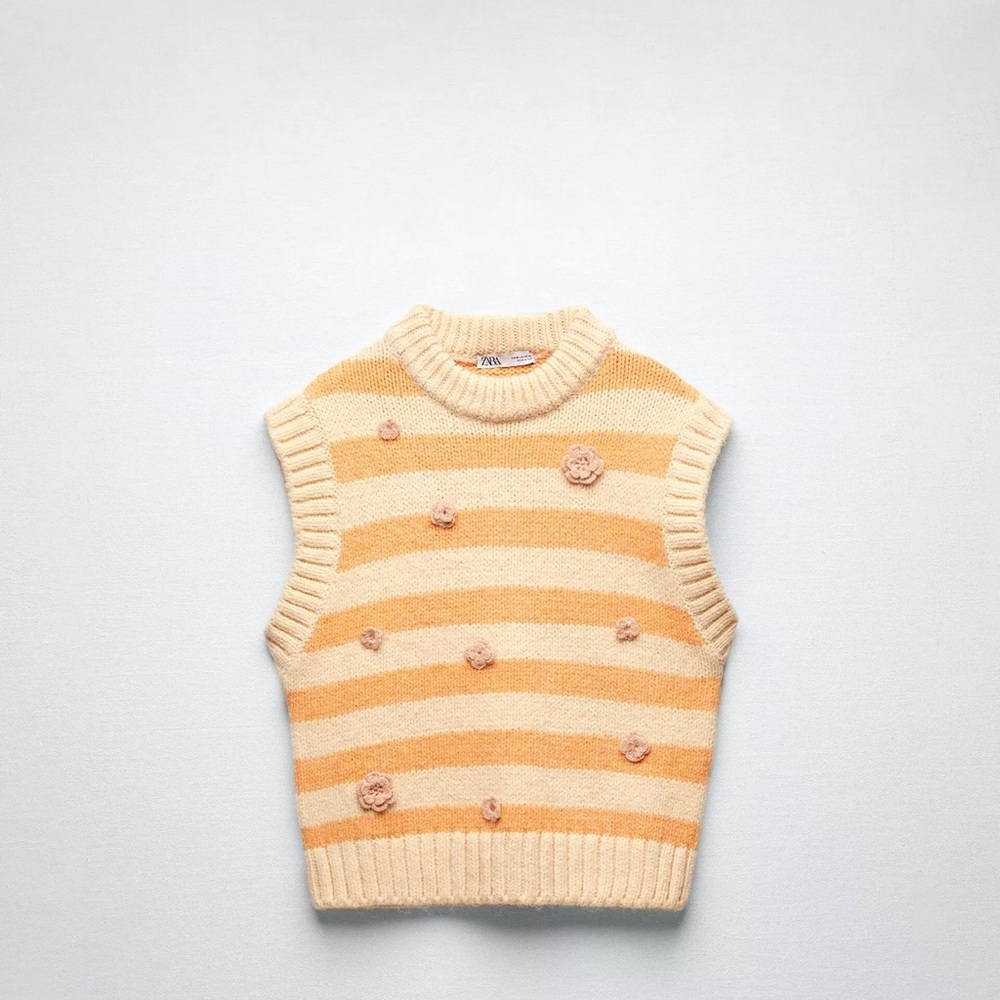 Zara Embroidered Floral Striped Sweater